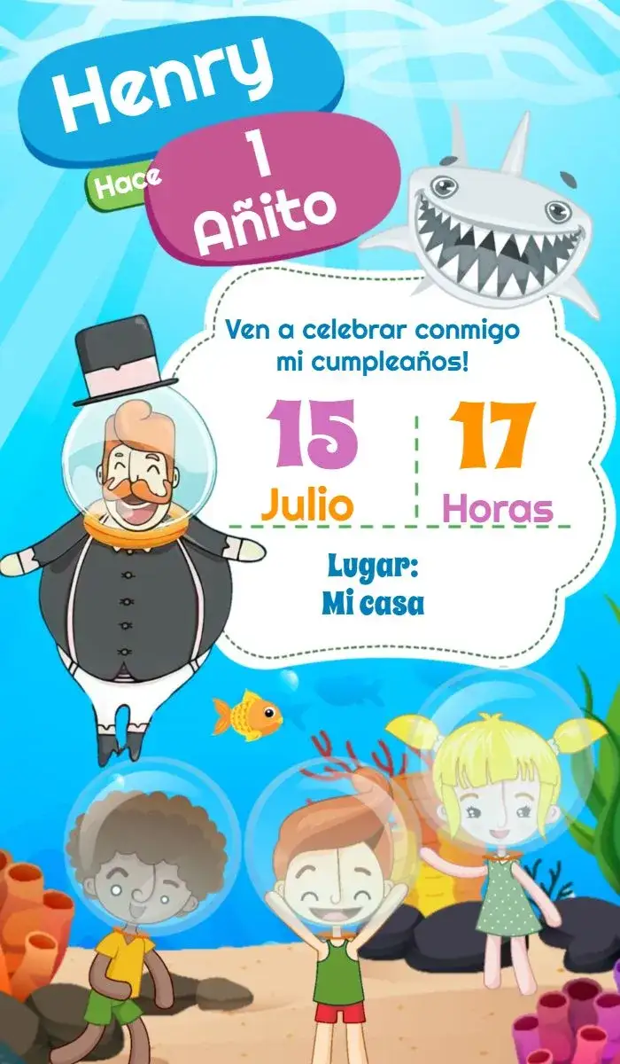 Invitación Mundo Bita En El Fondo Del Mar Rojo – tema Cumpleaños Infantil colorido, azul marino, divertido, infantil, ilustraciones animadas