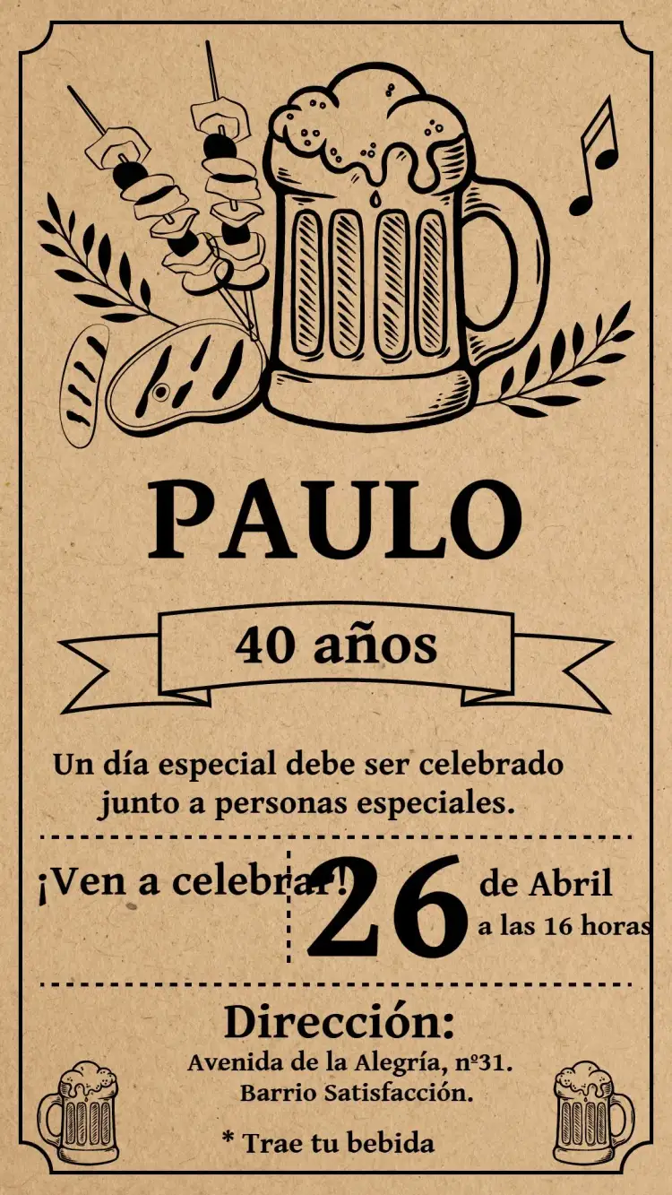 Invitación Parrillada Pizarra Adulto – tema Cumpleaños pizarra, artesanal, rústico, moderno, informal