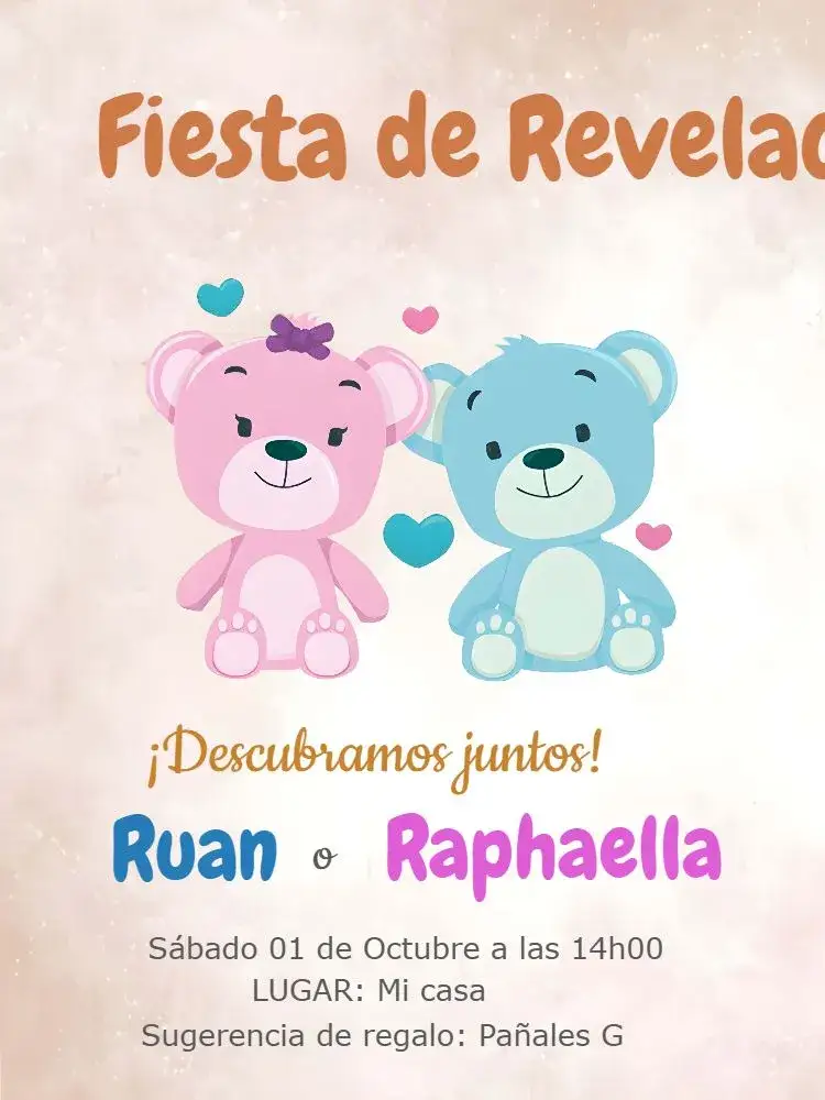 Invitación Chá Revelación Ositos Coloridos – tema Revelación Bebé colorido, lúdico, infantil, fofo, alegre, divertido