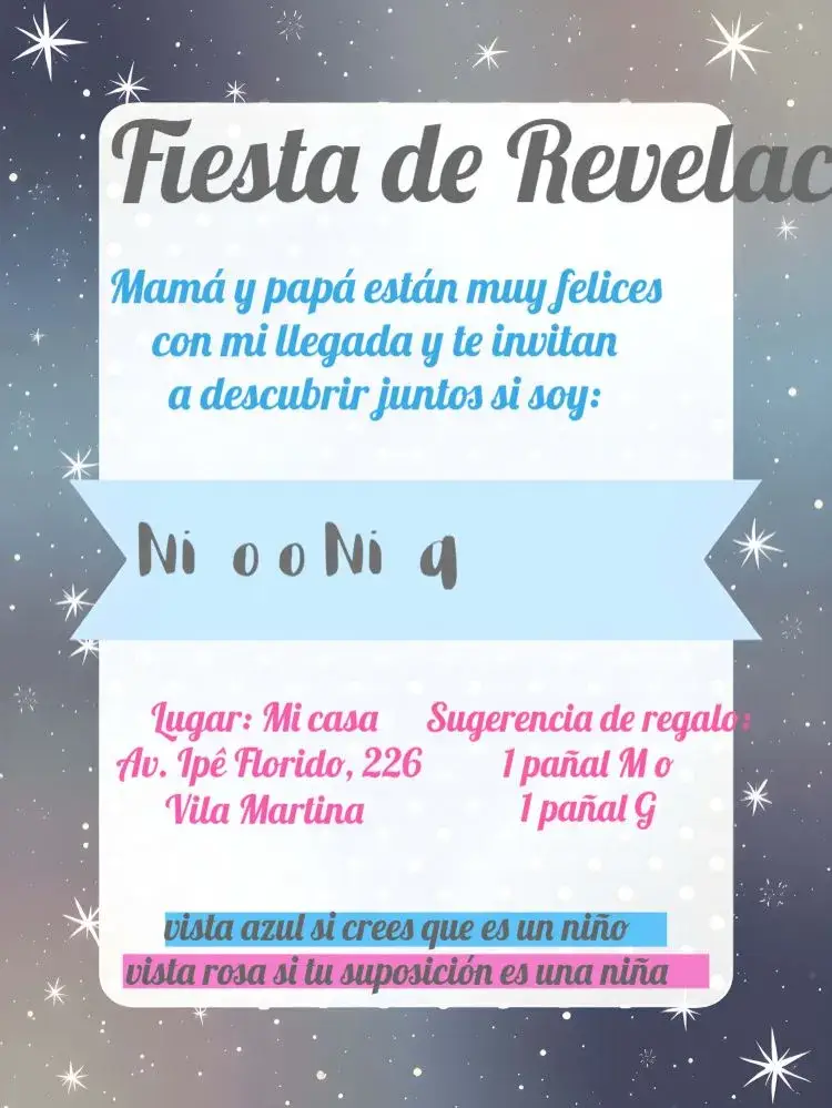Invitación Chá de Revelación Rosa y Azul O