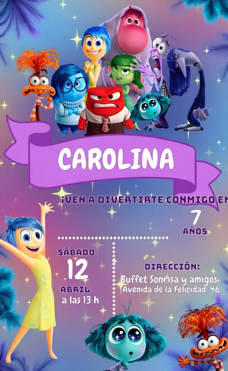 Invitación Divertida Mente 2 Colorido – tema Más buscados colorido, divertido, infantil, moderno, alegre