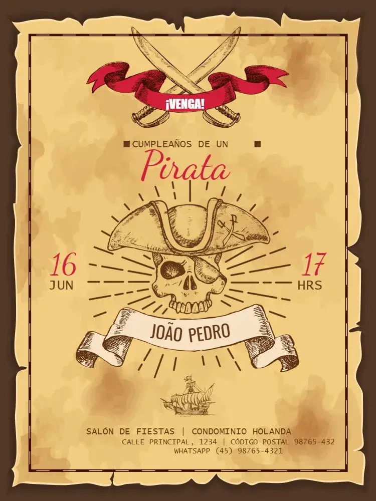 Invitación Del Pirata Rústico Infantil
