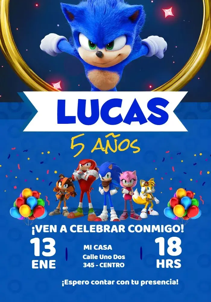 Invitación Sonic Azul Sega