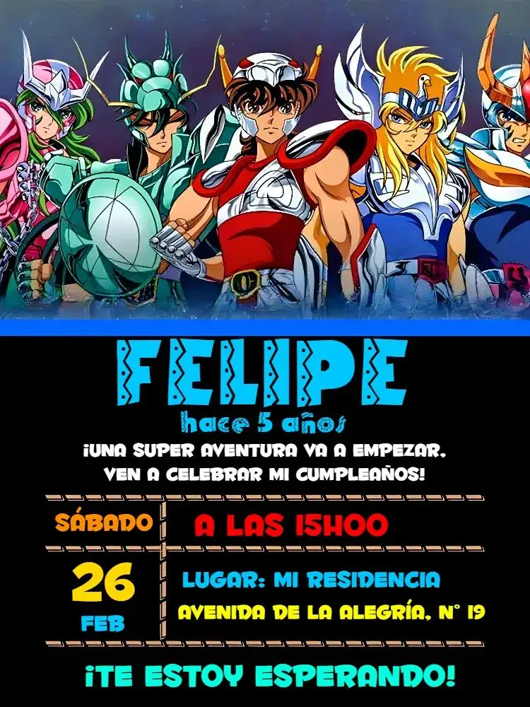 Invitación Caballeros Del Zodiaco Azul – tema Fechas Conmemorativas azul, moderno, temático, aventura, colorido