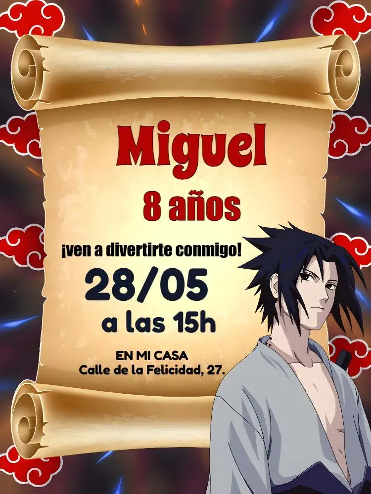 Invitación Sasuke Uchiha Amarillo