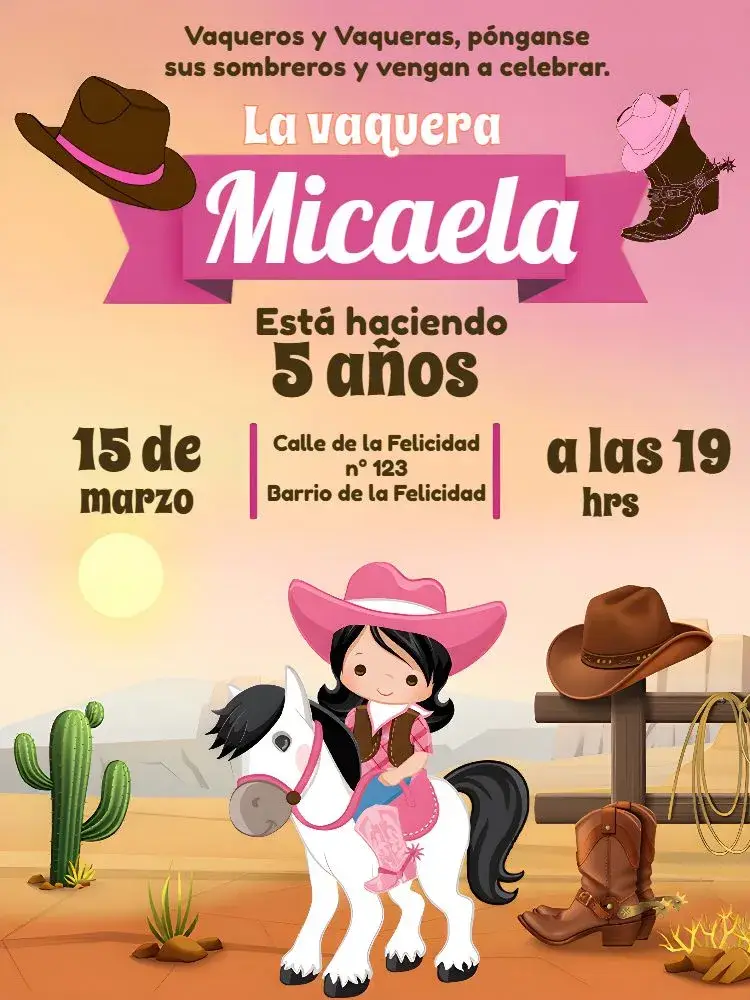 Invitación Vaquera Rosa