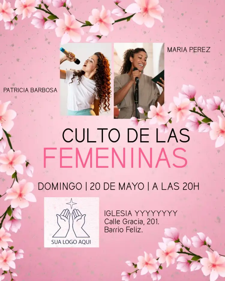 Invitación Arte Para Culto De Mujeres Iglesia Con Foto Gospel – tema Bautismo floral, delicado, moderno, gospel, minimalista
