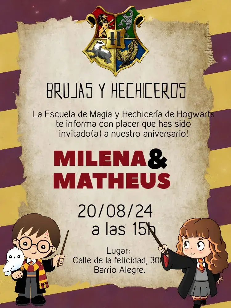 Invitación Doble Harry Potter y Hermione Hermanos