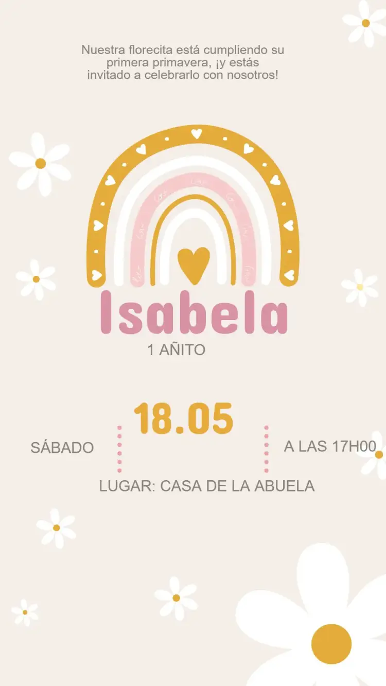 Invitación Invitación Cumpleaños Margaritas Boho – tema Cumpleaños Infantil boho, floral, pastel, rústico, delicado