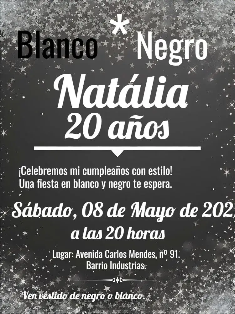 Invitación Negro Y Blanco Adulto