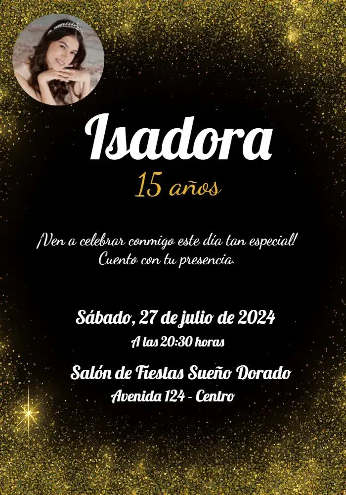 Invitación 15 Años Glitter Con Foto Chica editable y personalizable