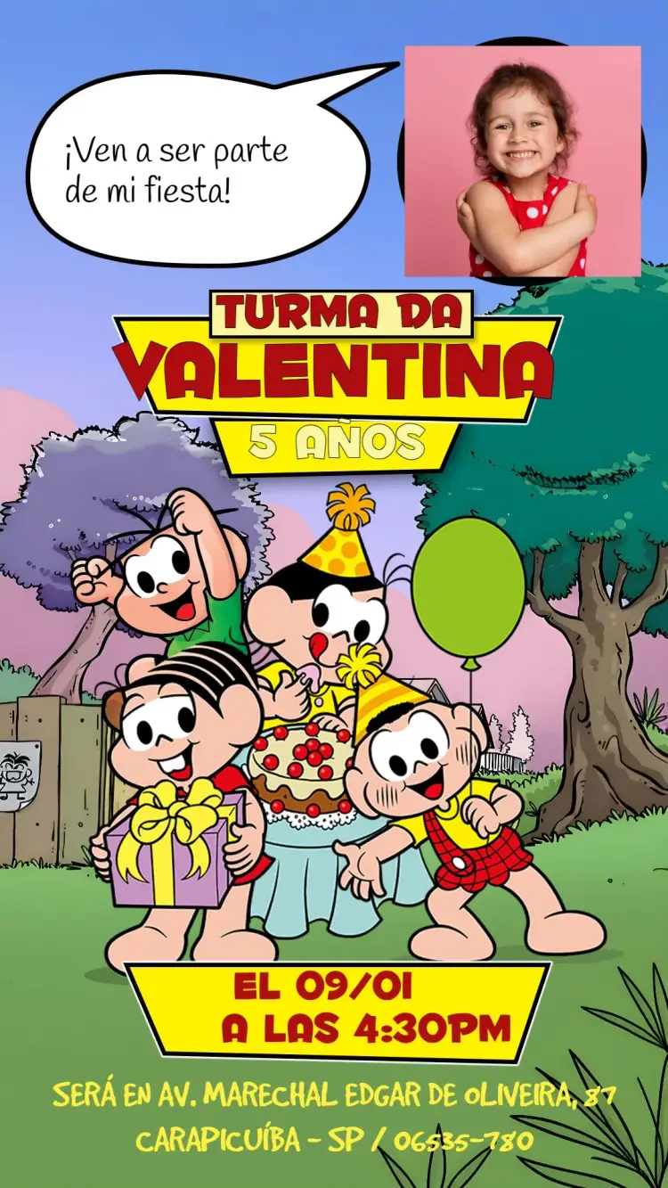 Invitación Turma Da Mónica Con Foto Cebolinha editable y personalizable