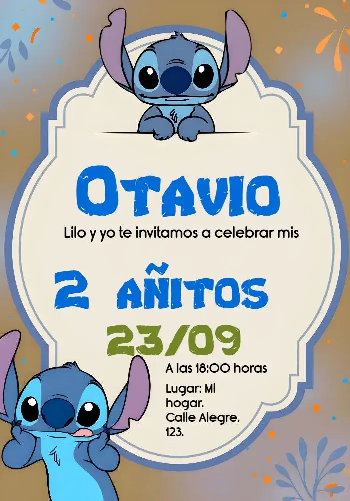 Invitación Stitch Flores – tema Más buscados floral, colorido, divertido, infantil, temático, moderno