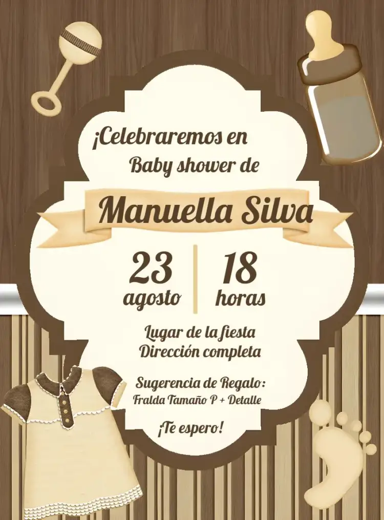 Invitación Baby Shower Neném – tema Baby Shower minimalista, moderno, femenino, rústico, neutro, tierno