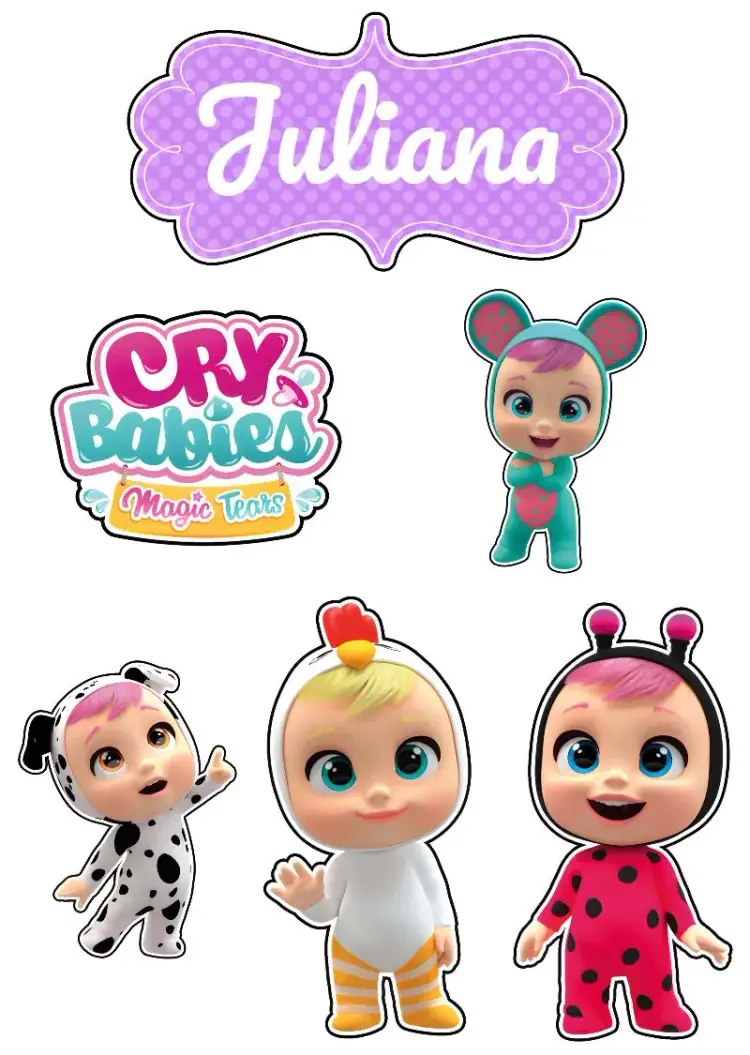 Invitación Topo De Pastel Cry Babys Imprimir – tema Topper de torta colorido, infantil, divertido, temático, delicado, moderninho