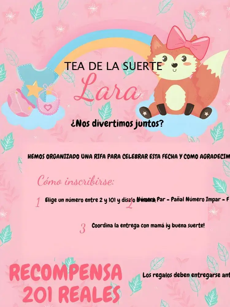 Invitación Té Rifa Zorrito Amarillo