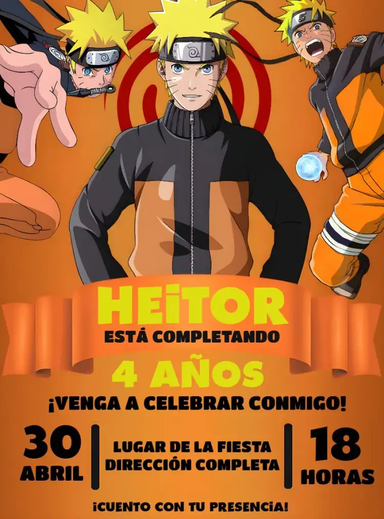 Invitación Naruto Jutsu – tema Cumpleaños Infantil ninja, anime, aventura, colorido, moderno