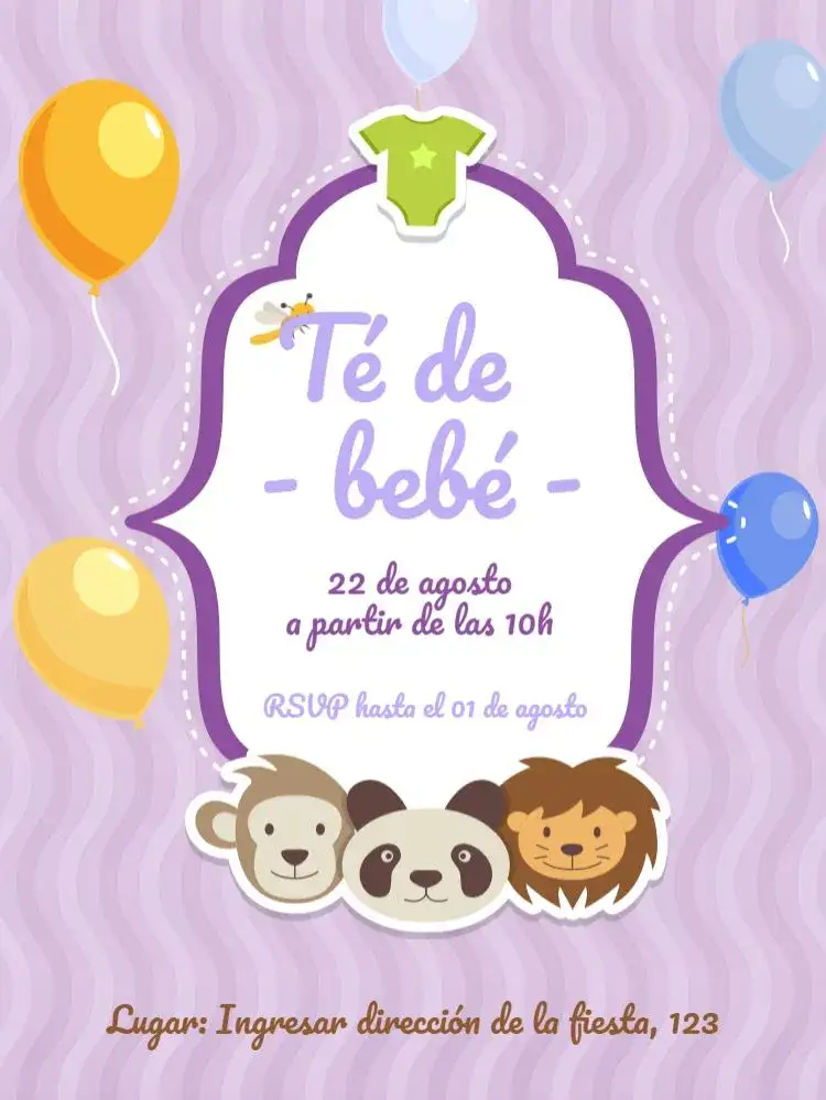 Invitación Baby Shower Lila - Safari Diapers – tema Baby Shower lila, safari, infantil, divertido, naturaleza, colorido