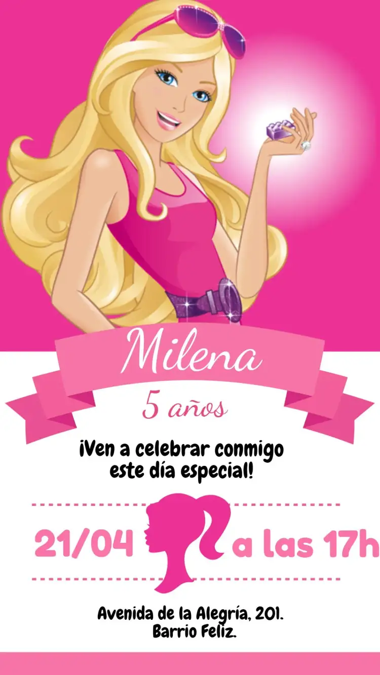 Invitación Barbie Rosa – tema Más buscados rosa, brillo, divertido, colorido, temático, juvenil