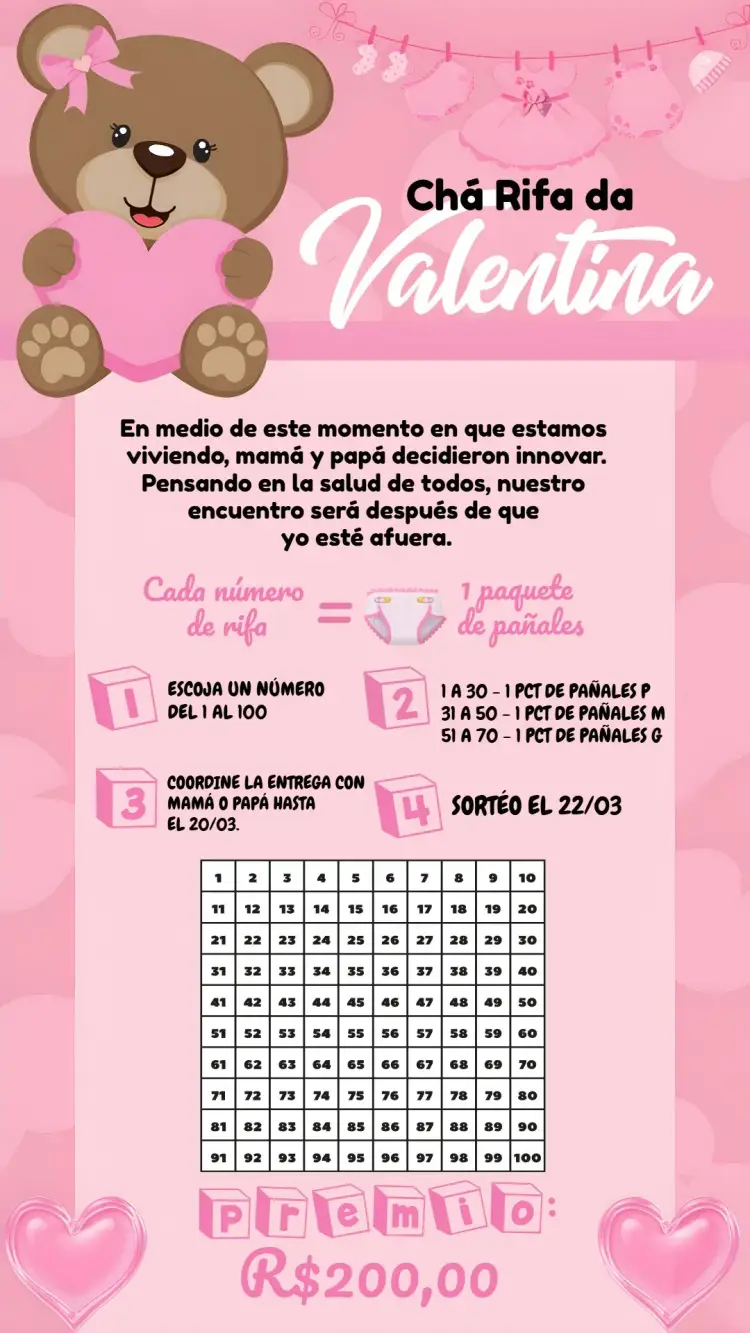 Invitación Té Rifa Osita Blanca