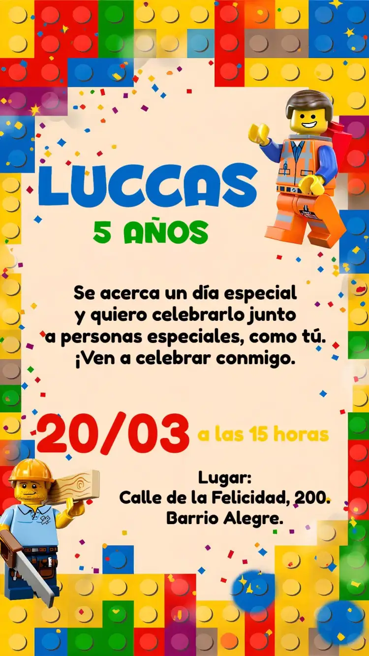 Invitación Lego Colorido – tema Más buscados colorido, divertido, juguetes, infantil, moderno