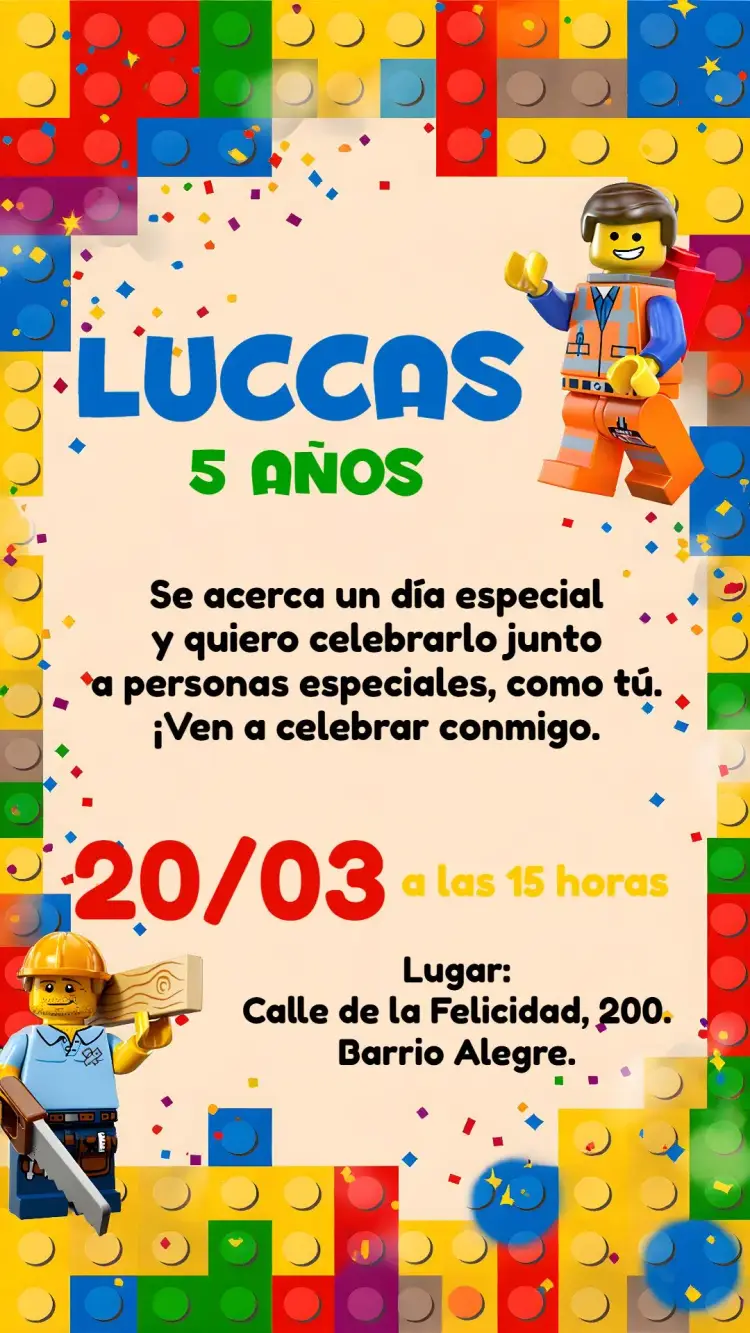 Invitación Lego Colorido