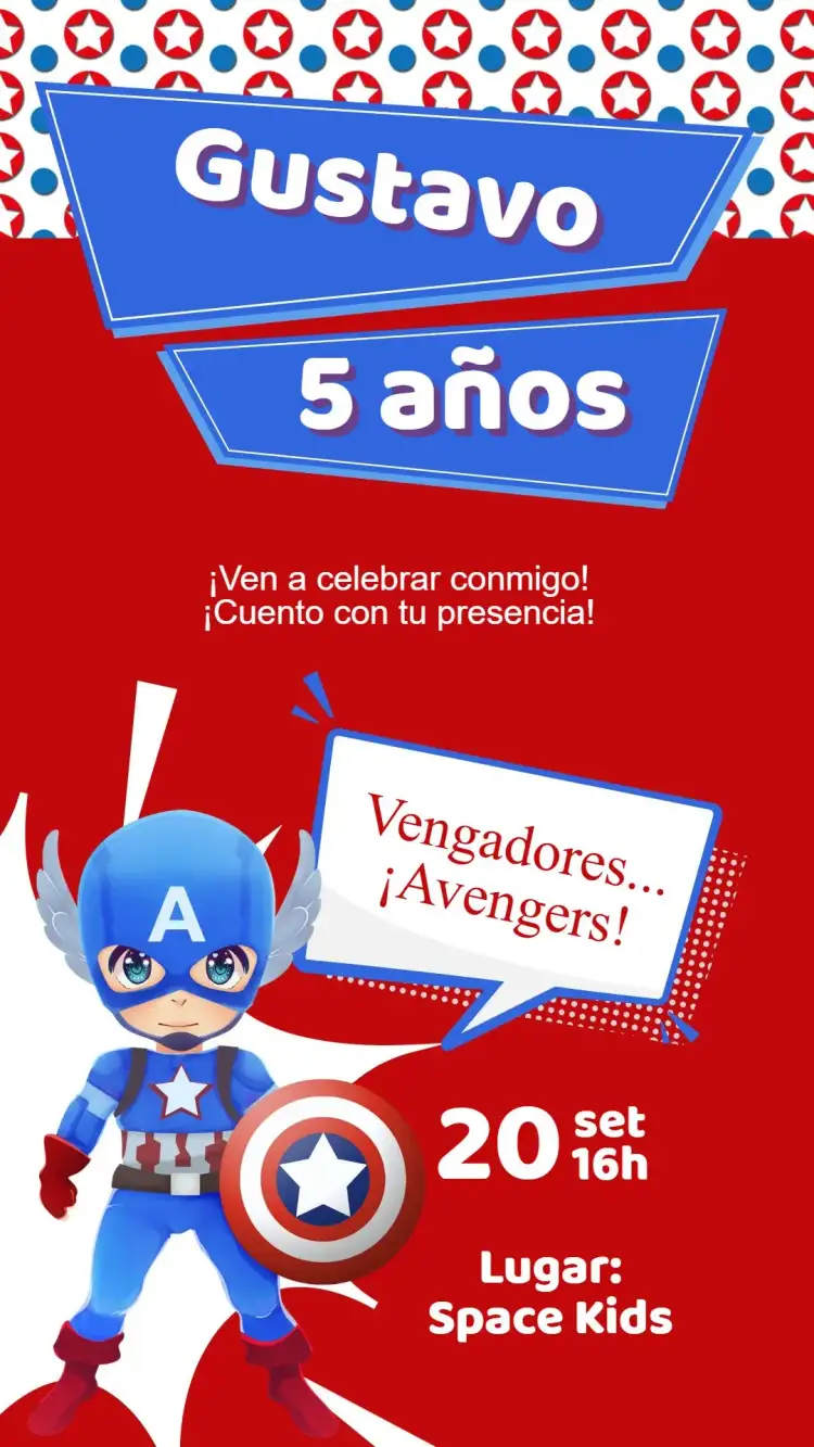 Invitación Invitación Cumpleaños Capitán América – tema Cumpleaños Infantil superhéroes, Marvel, aventura, cómics, temática infantil