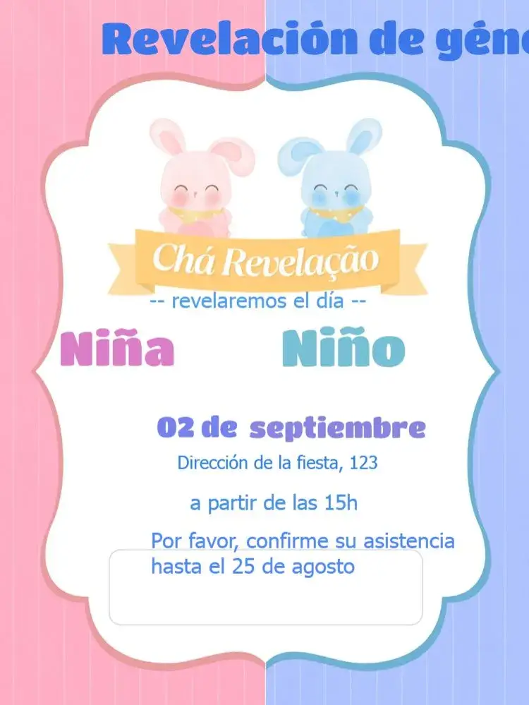 Invitación Baby Shower Revelación Conejitos Niño