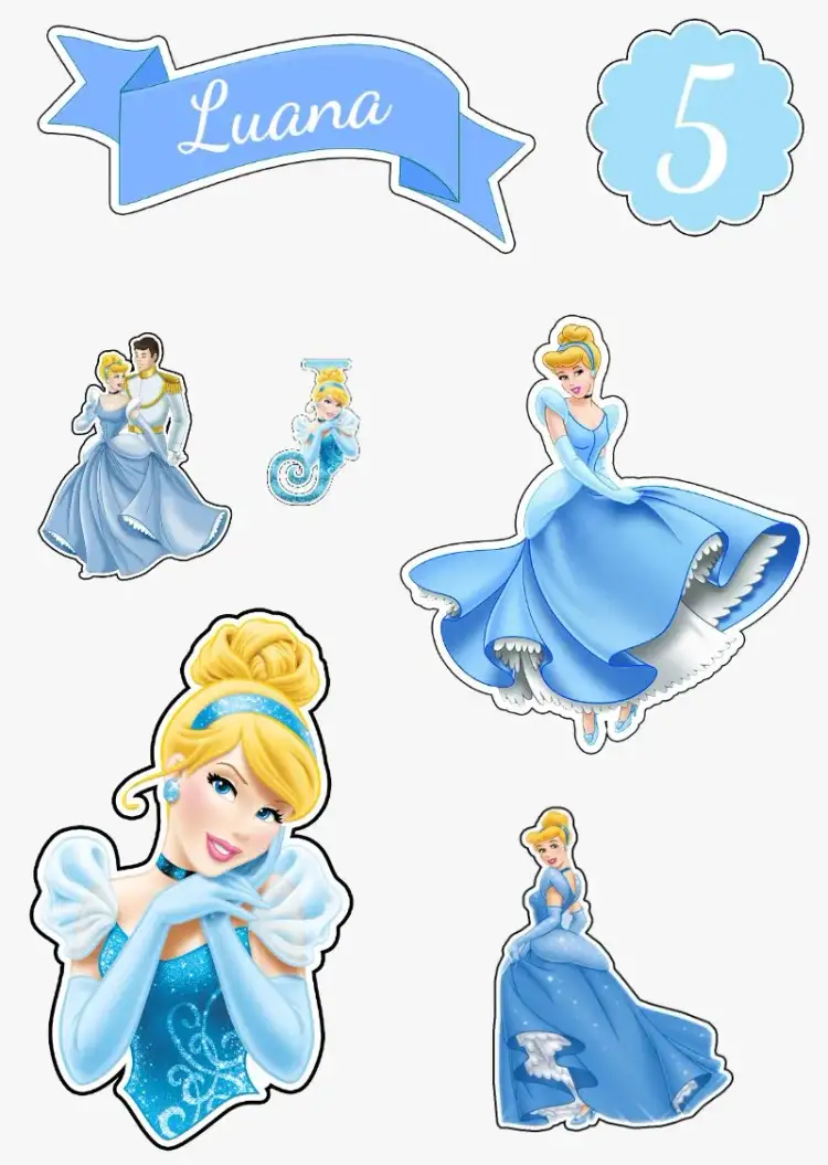 Invitación Topo De Tarta Cenicienta Blanco – tema Topper de torta Cuento de hadas, Colores suaves, Estilo clásico, Disney, Romántico, Fiesta infantil