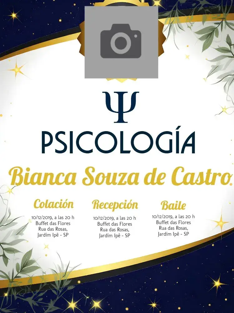 Invitación Graduación de Psicología con Foto Dorada