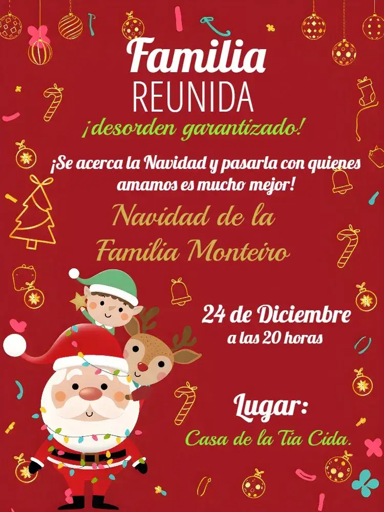 Invitación Navidad En Familia Blanco – tema Fechas Conmemorativas blanco, rojo, dorado, verde, festivo, clásico