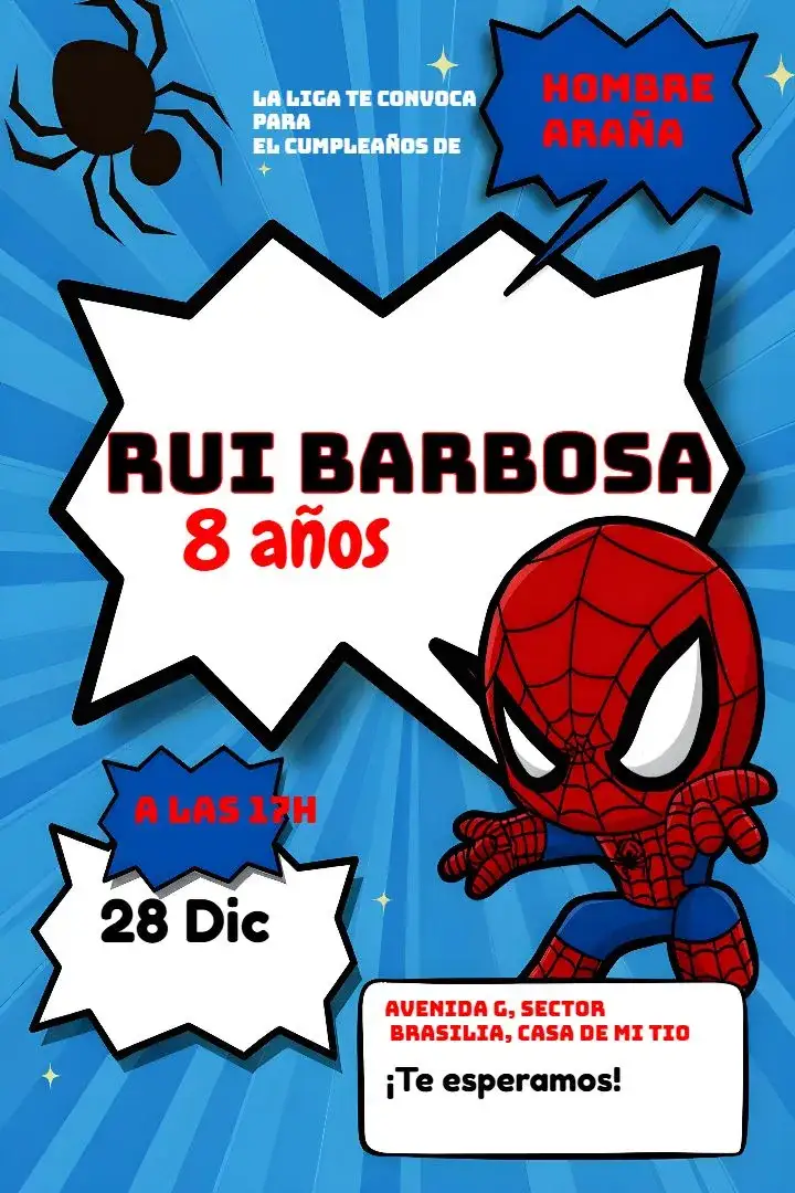 Invitación Hombre Araña Hombre-araña – tema Más buscados colorido, cómico, moderno, dinámico, joven, aventura