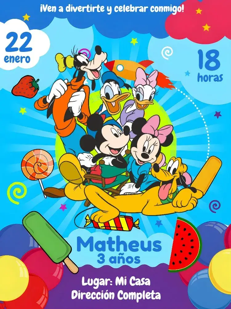 Invitación Turma De Mickey Mouse Digital