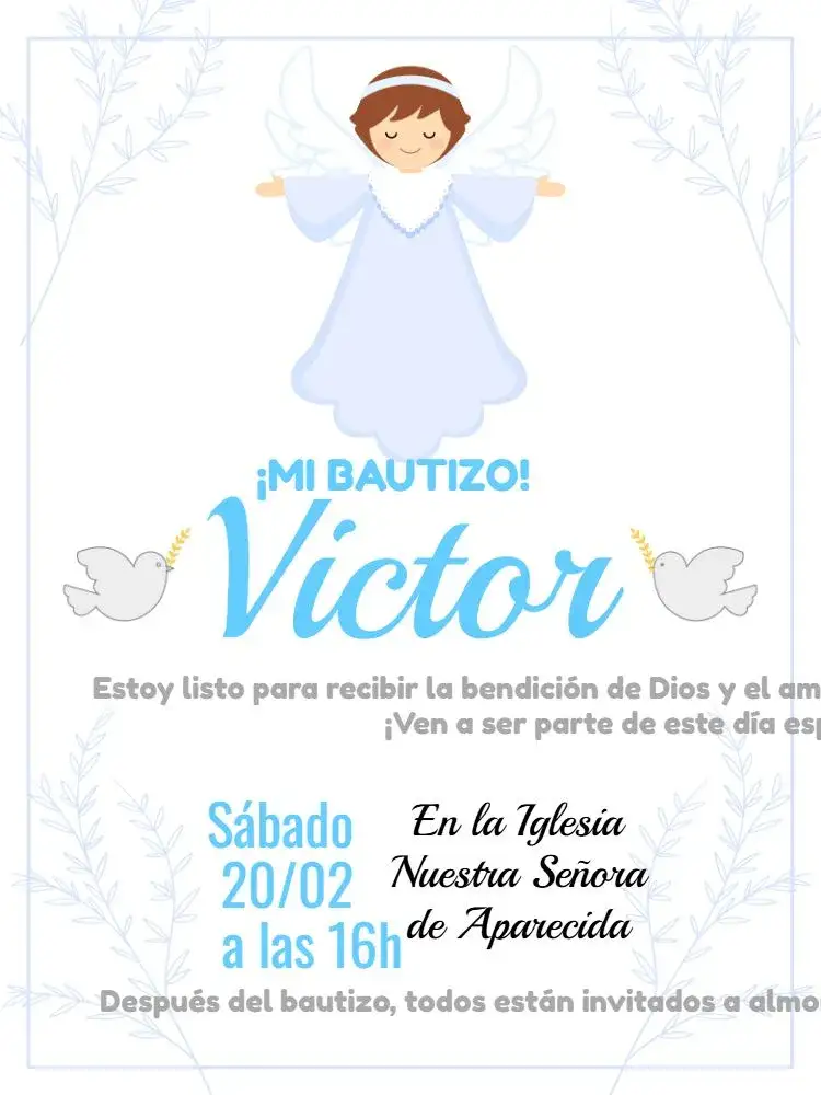 Invitación Bautizo Angelito Religión – tema Bautismo angelical, religioso, minimalista, suave, infantil, moderno