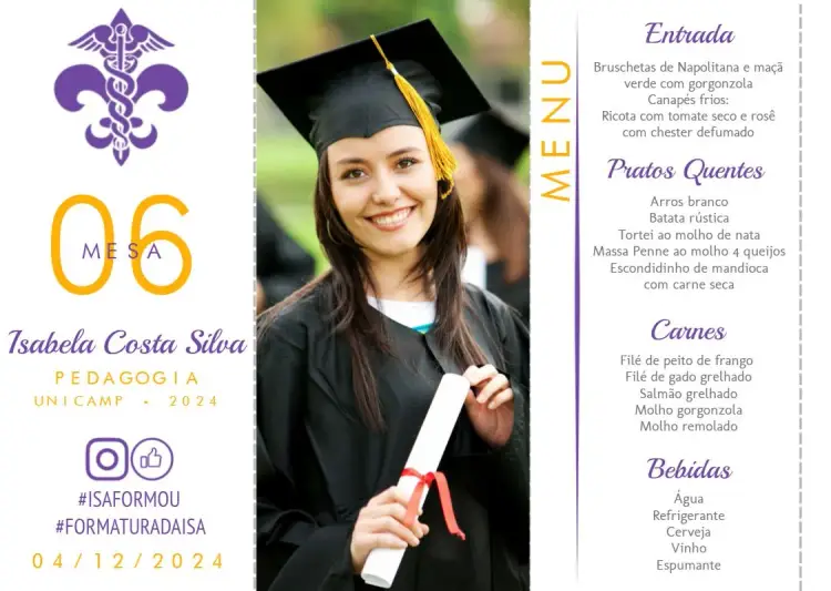 Invitación Menú Triángulo Graduación Pedagogía Con Foto Triángulo