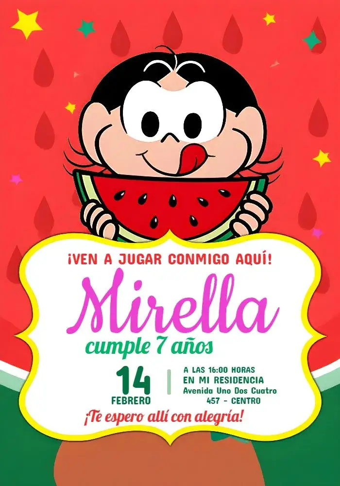 Invitación Magali Turma Da Mônica Monica – tema Cumpleaños Infantil colorido, divertido, infantil, moderno, brincalhão