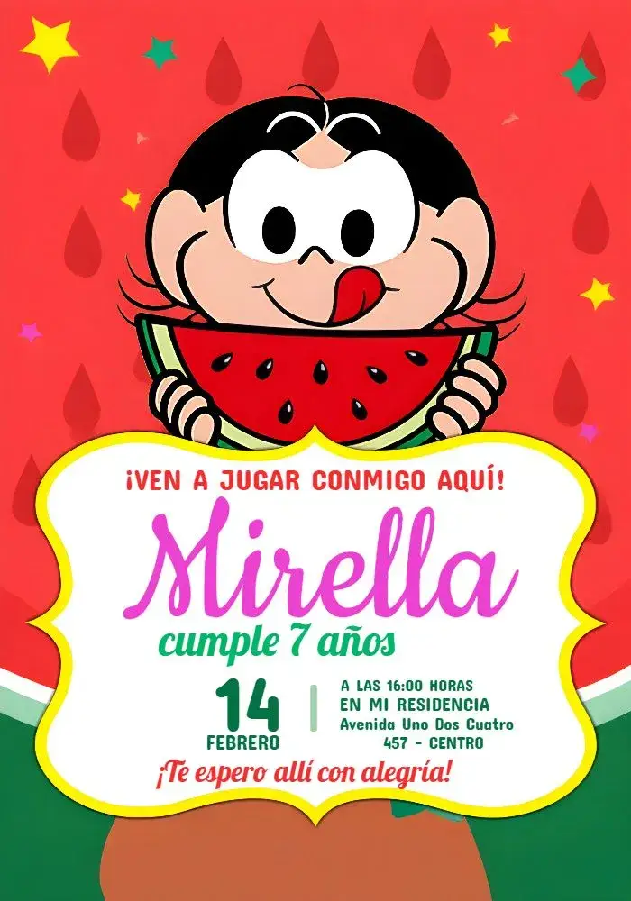 Invitación Magali Turma Da Mônica Monica editable y personalizable