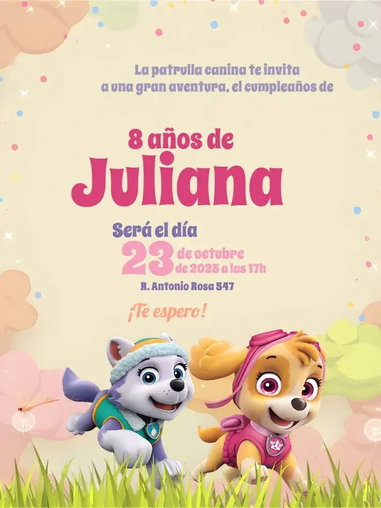 Invitación Patrulla Canina Chica Rosa