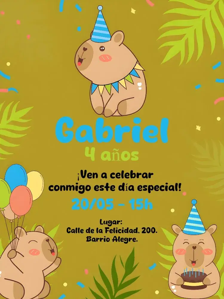 Invitación Capivara Capibara editable y personalizable
