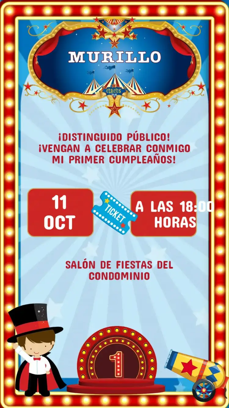Invitación Cumpleaños Circo Niño