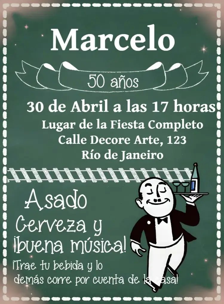 Invitación Boteco Pizarra Blanca editable y personalizable