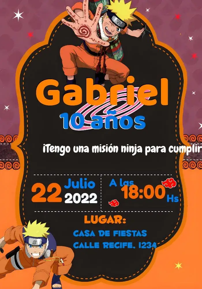Invitación Naruto Rojo – tema Cumpleaños Infantil rojo, anime, divertido, temático, moderno