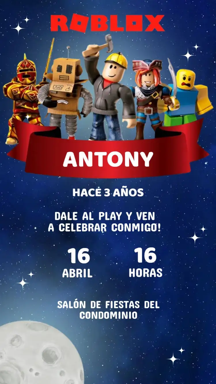 Invitación Invitación Cumpleaños Roblox – tema Cumpleaños Infantil colorido, juegos, moderno, divertido, virtual, infantil