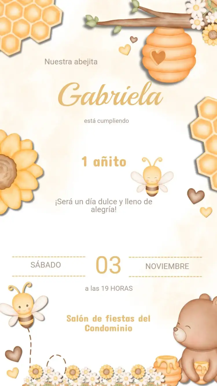 Invitación Invitación Cumpleaños Infantil Abejita – tema Cumpleaños Infantil colorido, lúdico, floral, divertido, infantil, alegre