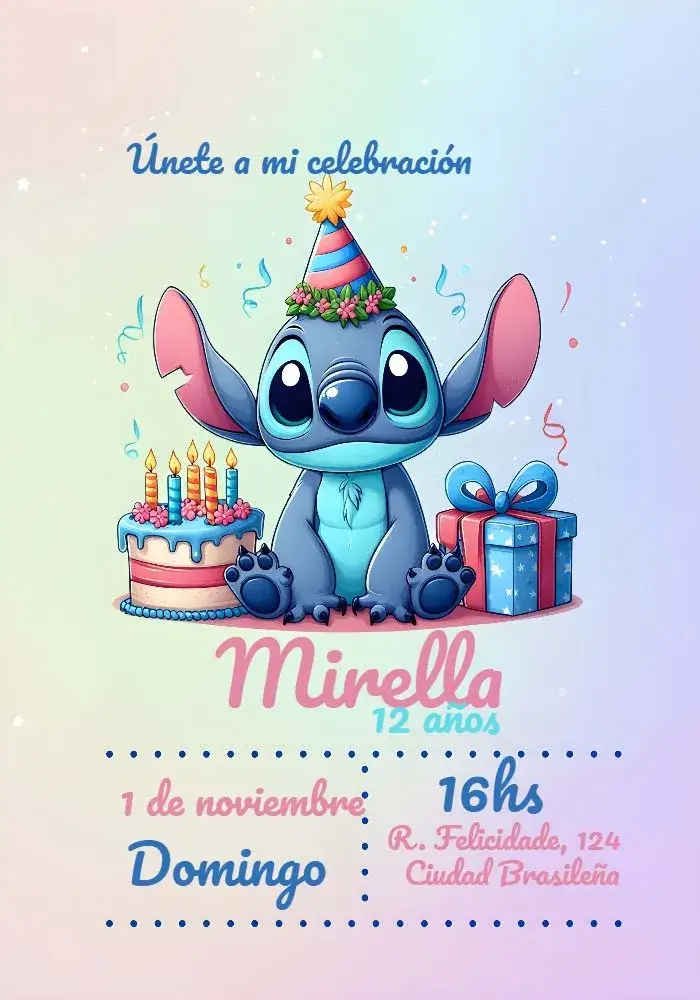 Invitación Stitch Lilo – tema Más buscados colorido, divertido, temático, infantil, lúdico, Disney