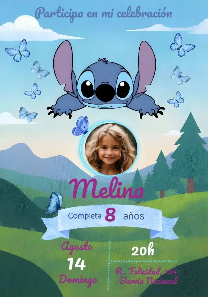 Invitación Stitch Con Foto Acuarela