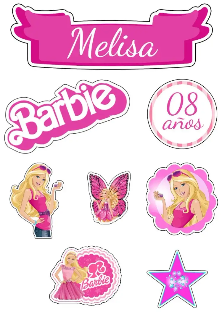 Invitación Topo De Bolo Barbie Amarillo – tema Topper de torta rosa, amarillo, divertido, infantil, colorido