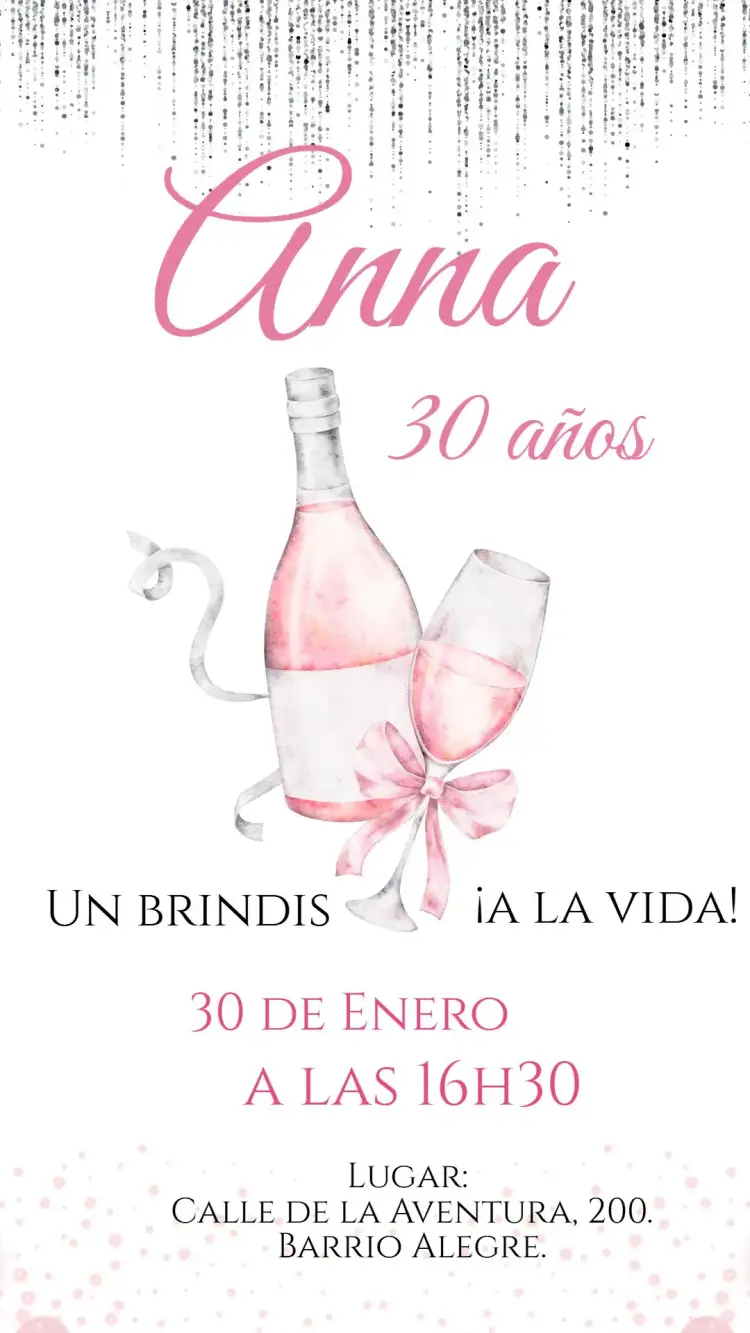Invitación Invitación digital Brindis de Champán Rosa – tema Cumpleaños rosa, acuarela, femenino, elegante, moderno