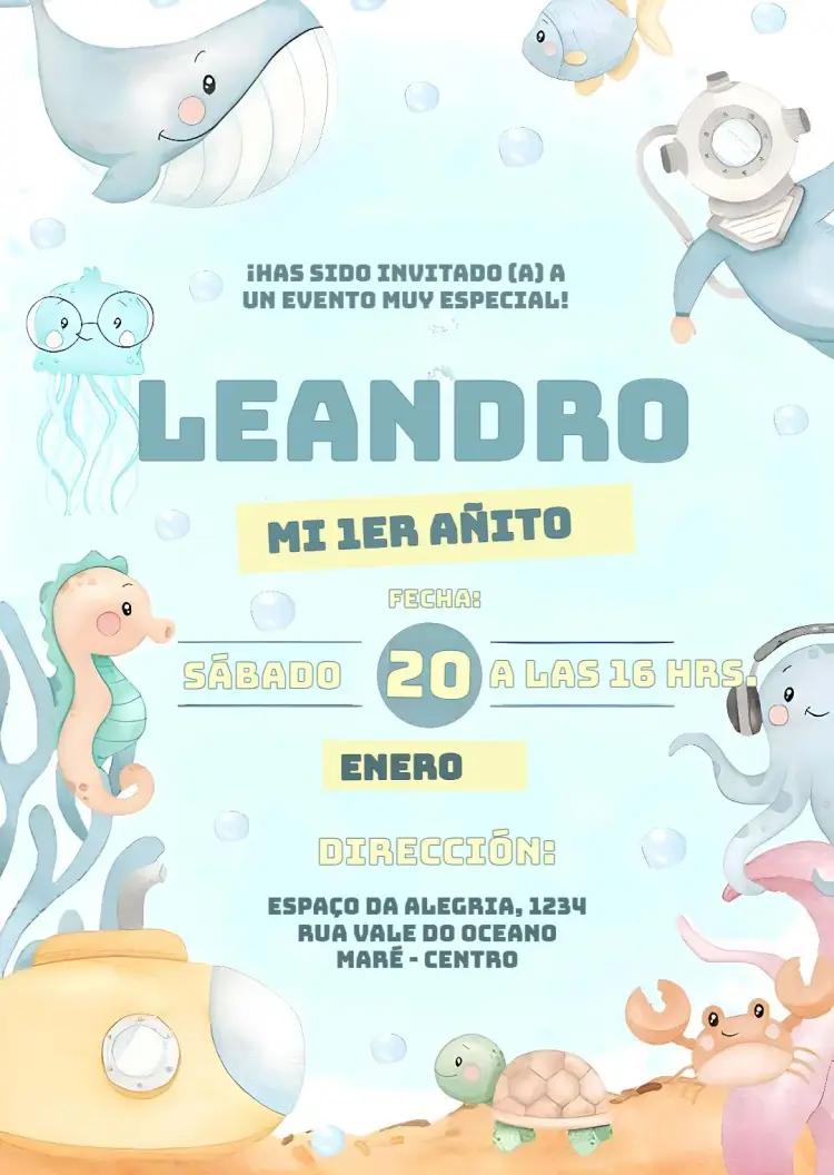 Invitación Fondo Del Mar Pañales
