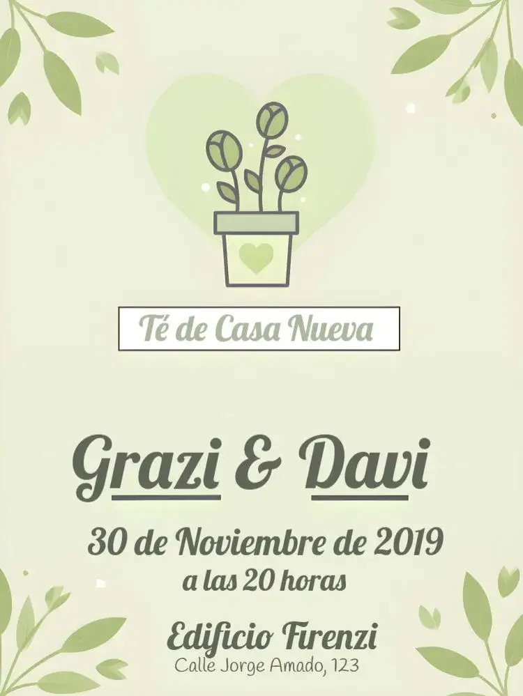 Invitación Té De Casa Nueva Olla – tema Despedida de Soltera verde claro, minimalista, moderno, natural, floral, elegante